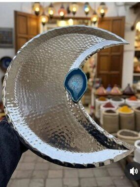 Modern Handmade stainless steel and Agate Serving Tray